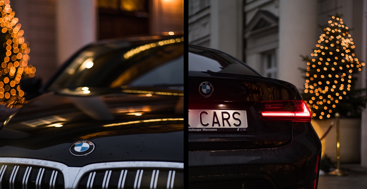 Задний вид BMW Series 3 у дворца подчеркивает стиль и элегантность аренды с SK Cars.