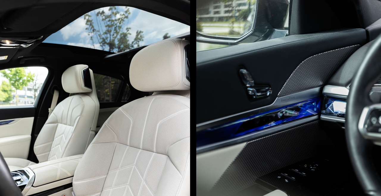 Кожаные кресла BMW 740d xDrive M Sport, панорамная крыша и аудиосистема Bowers & Wilkins. Комфорт бизнес-класса — доступно в аренду в SK CARS в Варшаве.